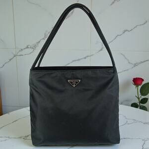 Prada Nylon Tessuto Triangle Logo Tote Bag Black